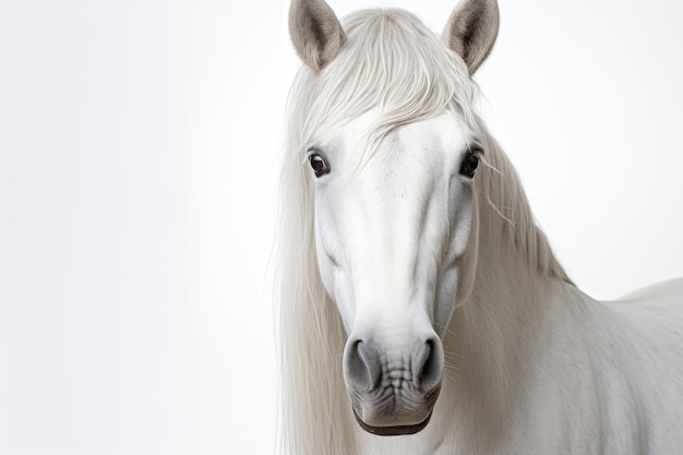 Close up van wit paard op witte achtergrond