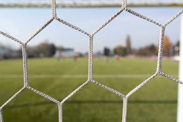 Close-up van wit voetbaldoelnet