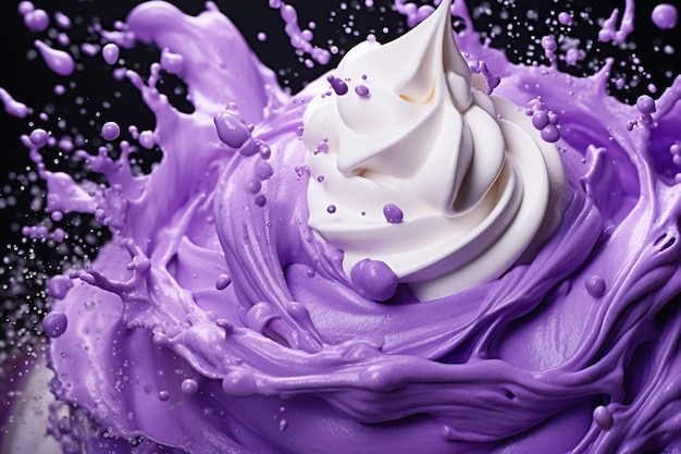 Close-up van witte en paarse whipped cream swirl textuur voor achtergrond en ontwerp