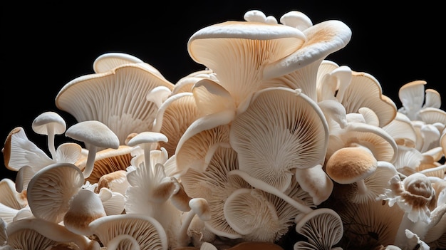 Close-up van witte paddenstoel op de zwarte achtergrond