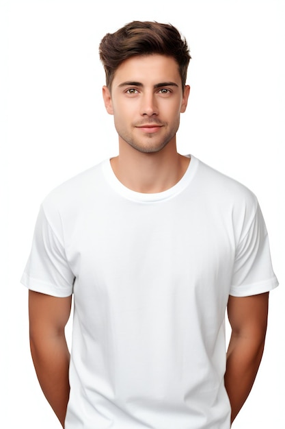 Close-up van witte T-shirt op een knappe man