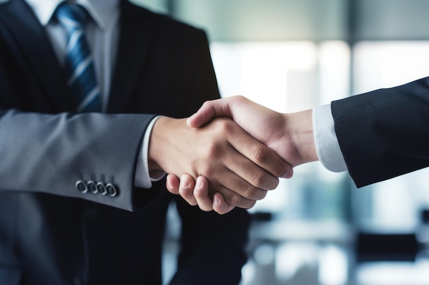 Close-up van zakenlieden die elkaar de hand schudden in het kantoor Business concept zakenman die zijn partner de hand schudt na het ondertekenen van AI Generated
