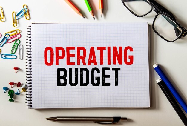 Close-up van zakenman met een kaartje met de tekst OPERATING BUDGET bedrijfsconcept afbeelding