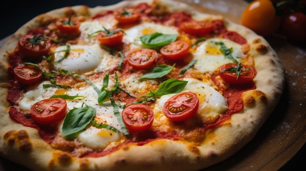 close up van zelfgemaakte gebakken pizza met verse mozzarella