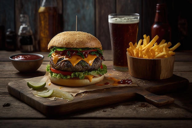 Close-up van zelfgemaakte smakelijke hamburgers op houten tafel