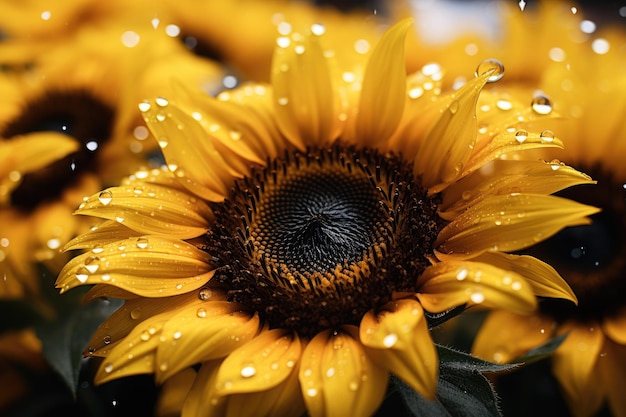 Close-up van zonnebloem in zonovergoten veld Generatieve AI