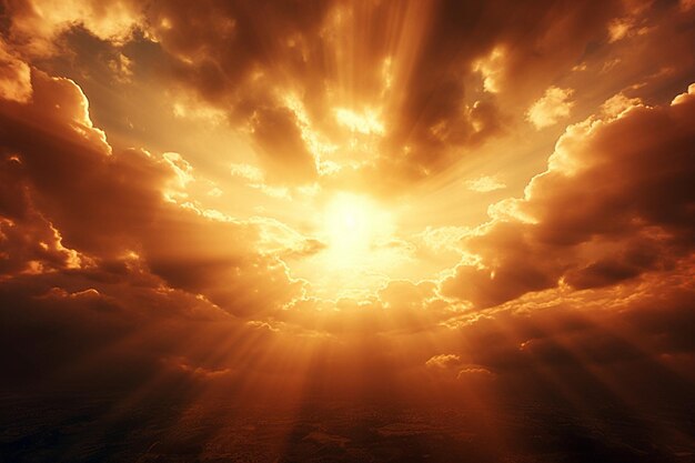 Foto close-up van zonnestralen die door wolken filteren tijdens het gouden uur