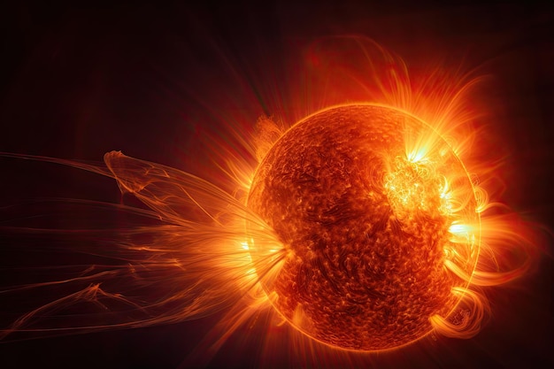 Close-up van zonnevlam met zijn intense energie en hitte zichtbaar