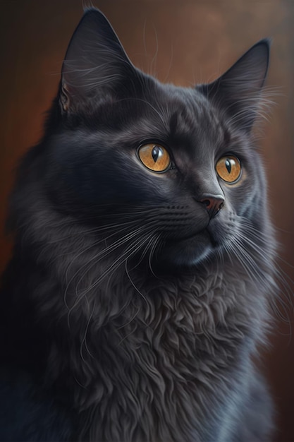 Close-up van zwarte kat met oranje ogen gemaakt met behulp van generatieve AI-technologie