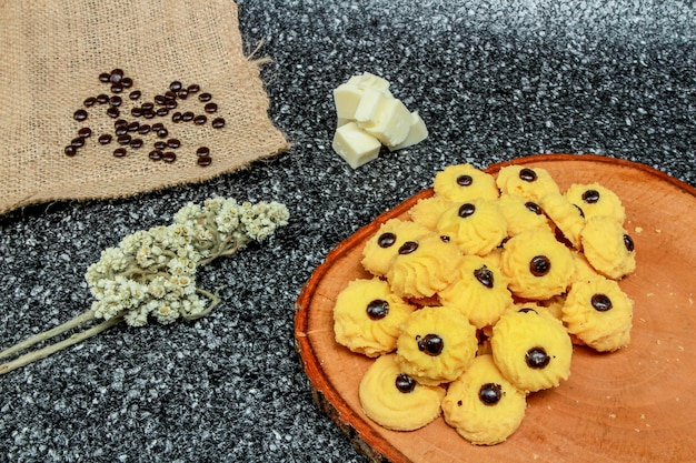 Close up of vanilla butter cookies on a plate