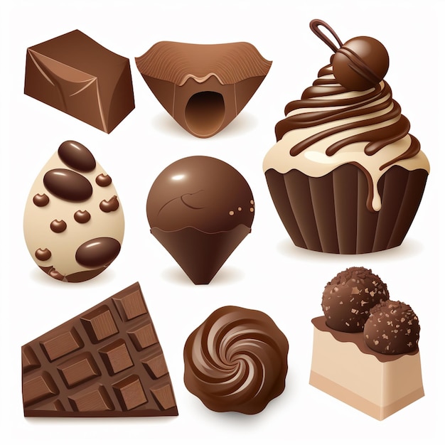 Photo a close up of a variety of chocolates on a white background generative ai
