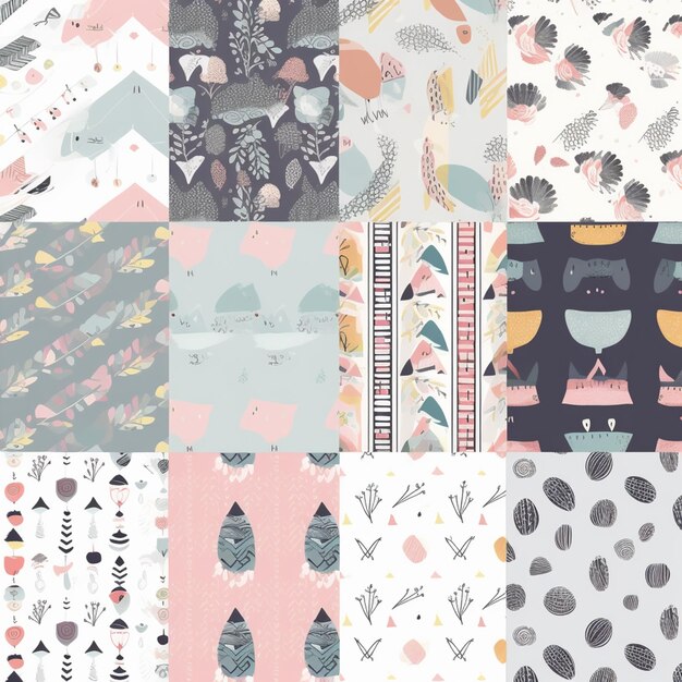 Photo a close up of a variety of different patterns and designs generative ai