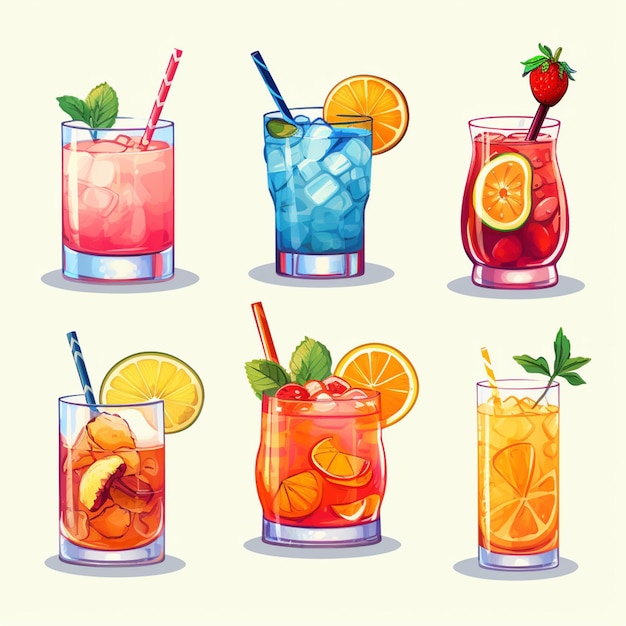 Ближайший взгляд на различные напитки с разными вкусами AI Generative
