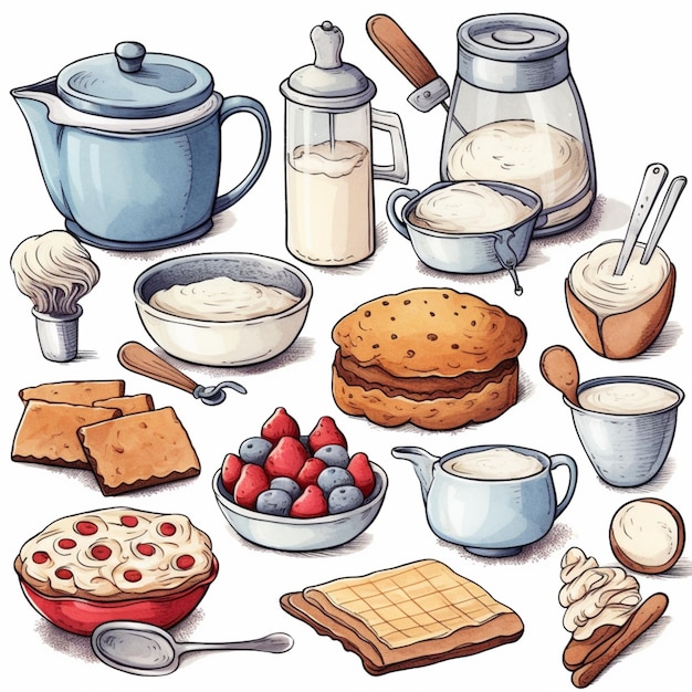 Photo a close up of a variety of food items on a white background generative ai