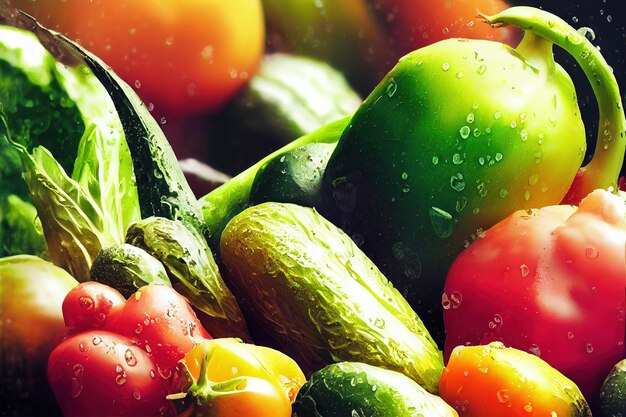 Close Up Variety of Fresh Organic Vegetables