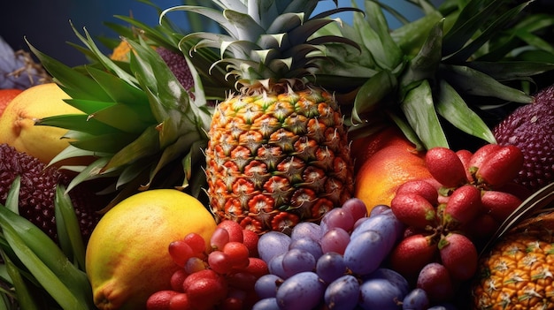 A close up of a variety of fruits