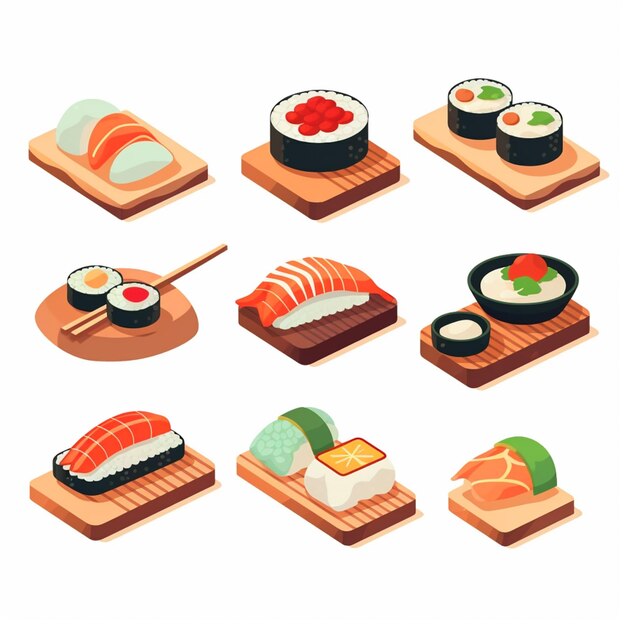 Foto un close-up di una varietà di sushi su una tavola da taglio generativa ai