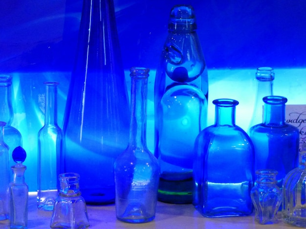 Close-up of various bottles on table