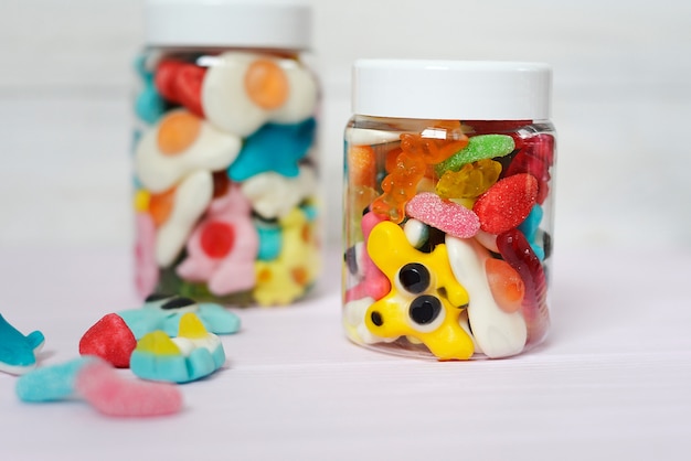 Close up on various colored jellies