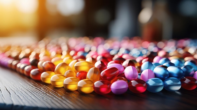 Close up on various colored pills isolated UHD Wallpaper