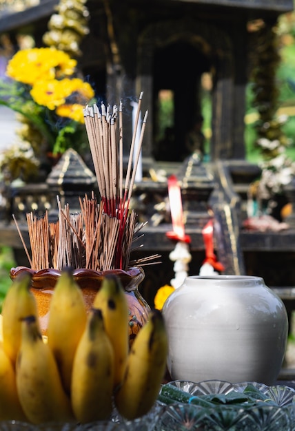 Close-up of various flower in temple