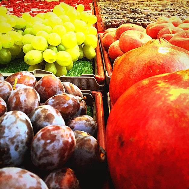 Close-up of various fruits for sale at market