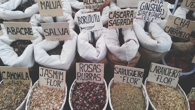 Photo close-up of various for sale at market stall