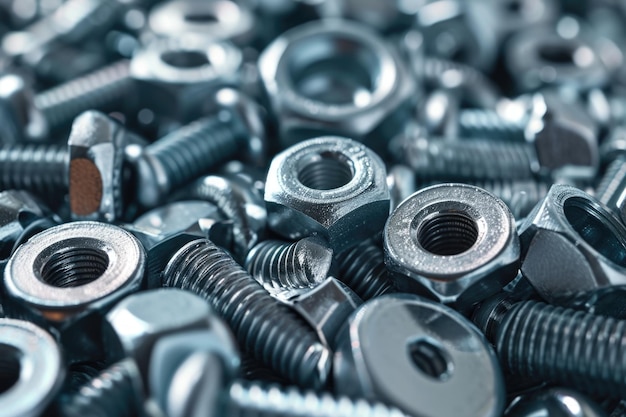 Photo close up of various steel nuts and bolts nuts and bolts