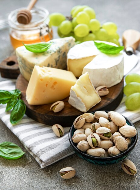 Close up on various types of cheese