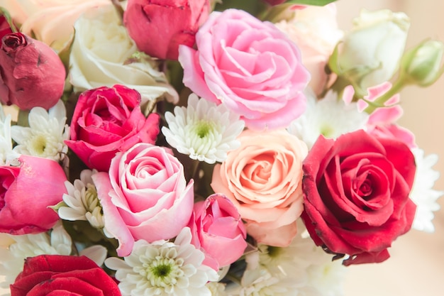 Close up Vase of Roses bouquet, Beautiful flower. Valentine day