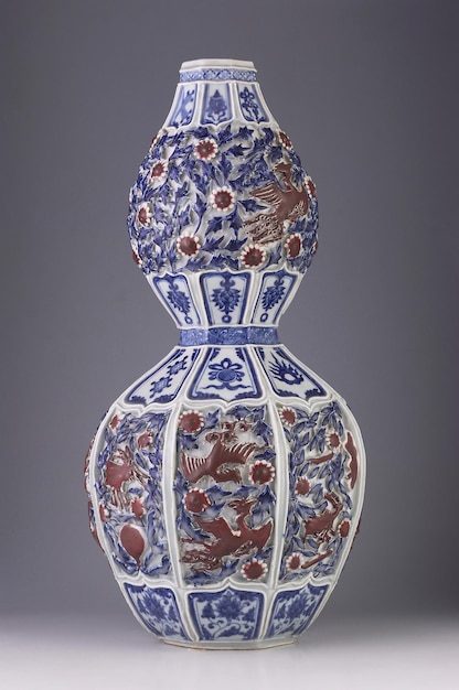 close-up of vase on table against gray background