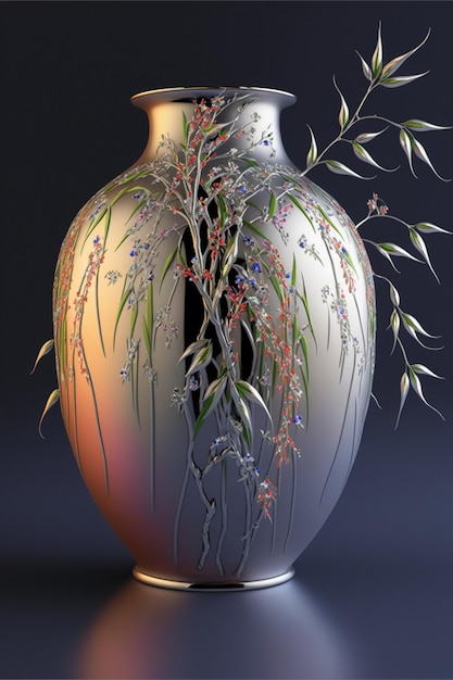 Close up of a vase with flowers on it generative ai