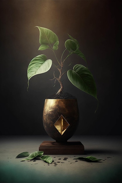 Close up of a vase with a plant in it generative ai