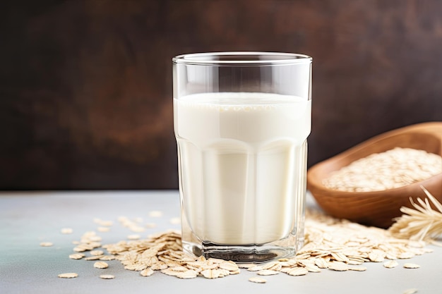 Close up of vegan oat milk a non dairy alternative in a glass