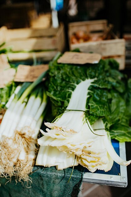 Foto prossimo piano di ortaggi per la vendita al mercato