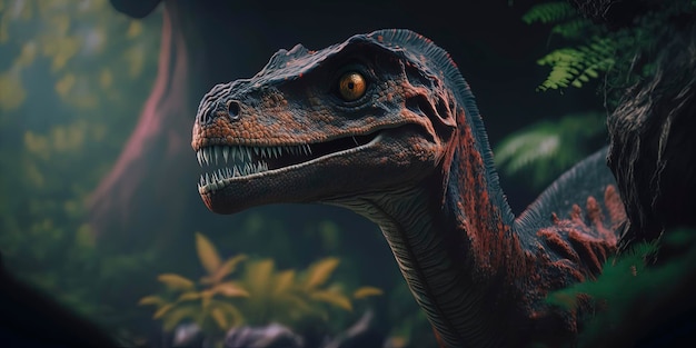 Close up of Velociraptor in the jungle AIGenerated