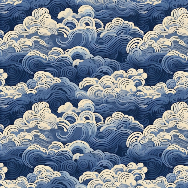 Photo a close up of a very pretty blue and white pattern with clouds generative ai