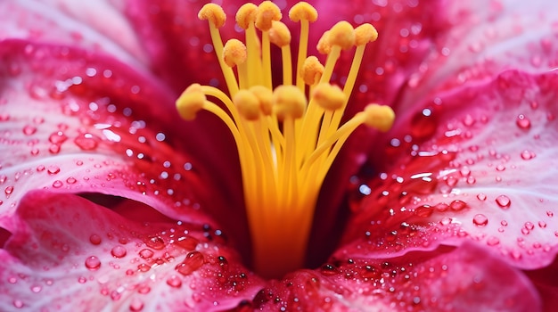 Close up of a vibrant exotic flower with detailed petals and stamen