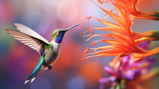 Close Up of a Vibrant Hummingbird in Flight