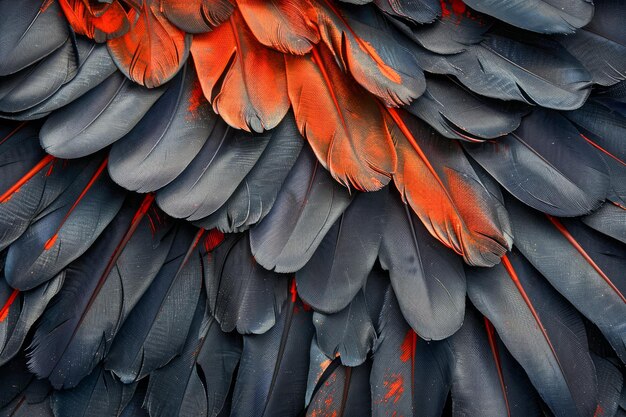 Close up of Vibrant Scarlet Macaw Feathers Abstract Pattern Vivid Texture and Organic Background