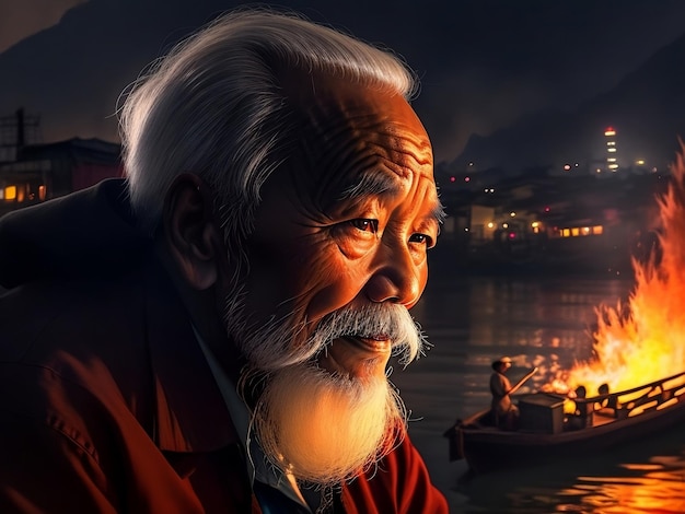A close up of a Vietnamese old man