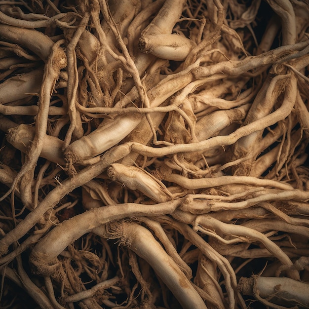 close up view of aesthetic ashwagandha roots dark background Generative AI