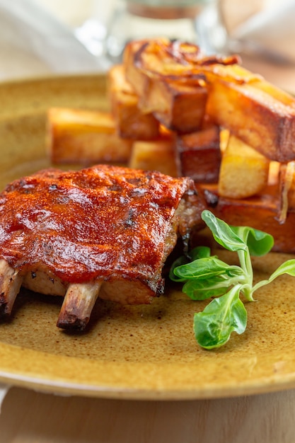 Close up view of barbecue ribs