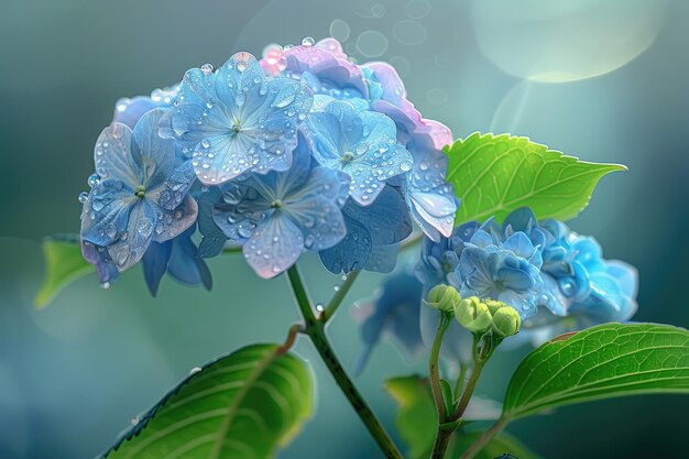 Close up view Beautiful colors Hydrangea isolated with drops of water on the petals