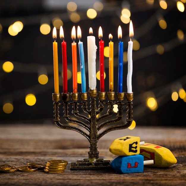 Foto vista ravvicinata del bellissimo concetto di hanukkah