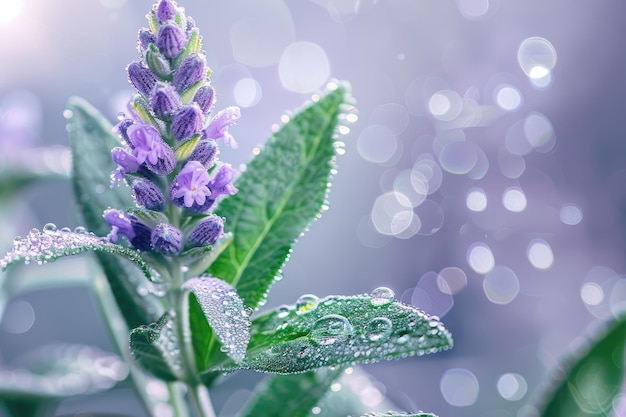 Close up view Beautiful violet Lavender isolated with drops of water on the petals