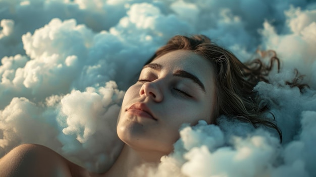 Photo the close up view of the caucasian female sleeping on sea of the cloud aigx03