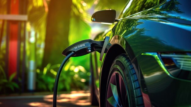 Close up view of charging electric car