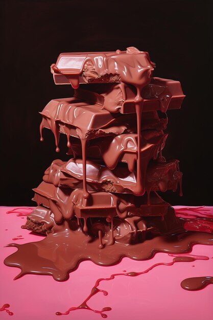 Photo close up view of chocolate bars on brown pink background generative ai