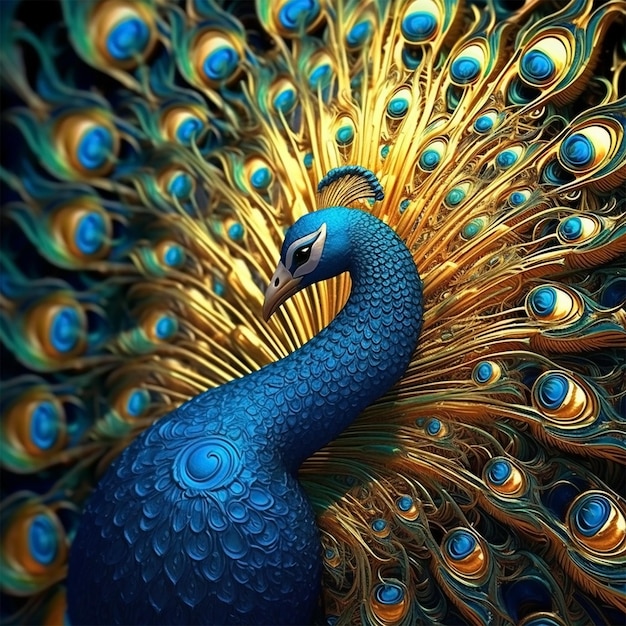 Close up view of a Closeup peacock and gold filigree Generative Ai